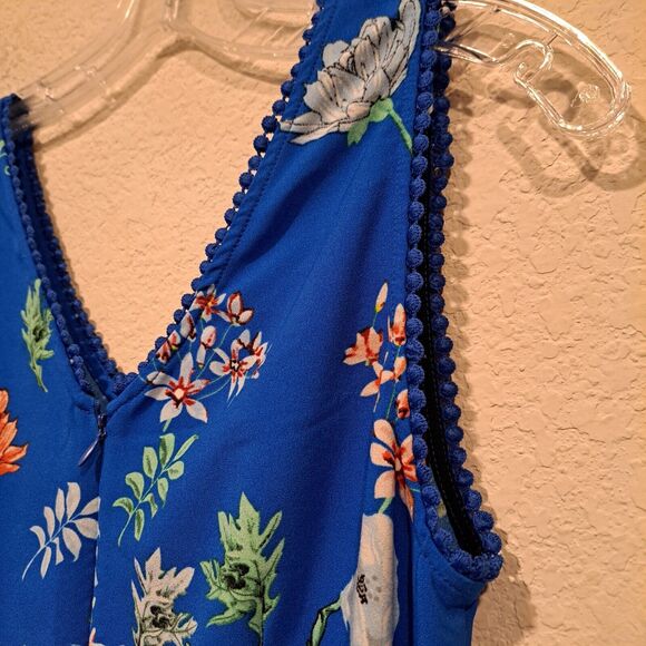 Carolina Belle Montreal Blue Floral Tropical Wide-Leg Midi Jumpsuit Women's M - Picture 12 of 12